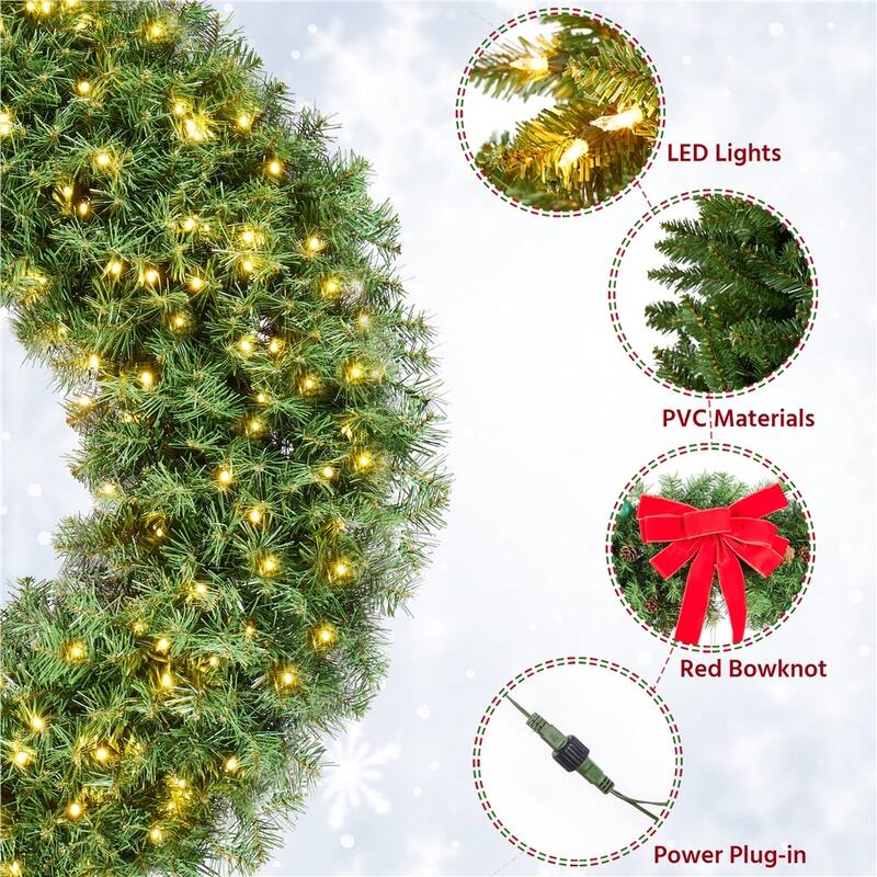 Yaheetech 48in Artificial Christmas Wreath Holiday Accent Decoration, Green