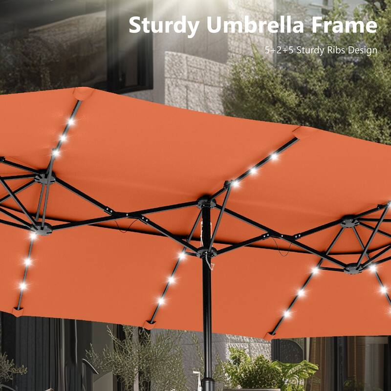 MAISON ARTS 15ft 2-Tier Large Patio Umbrella with Solar Lights, Double-Sided Outdoor Market Umbrellas with Base Included