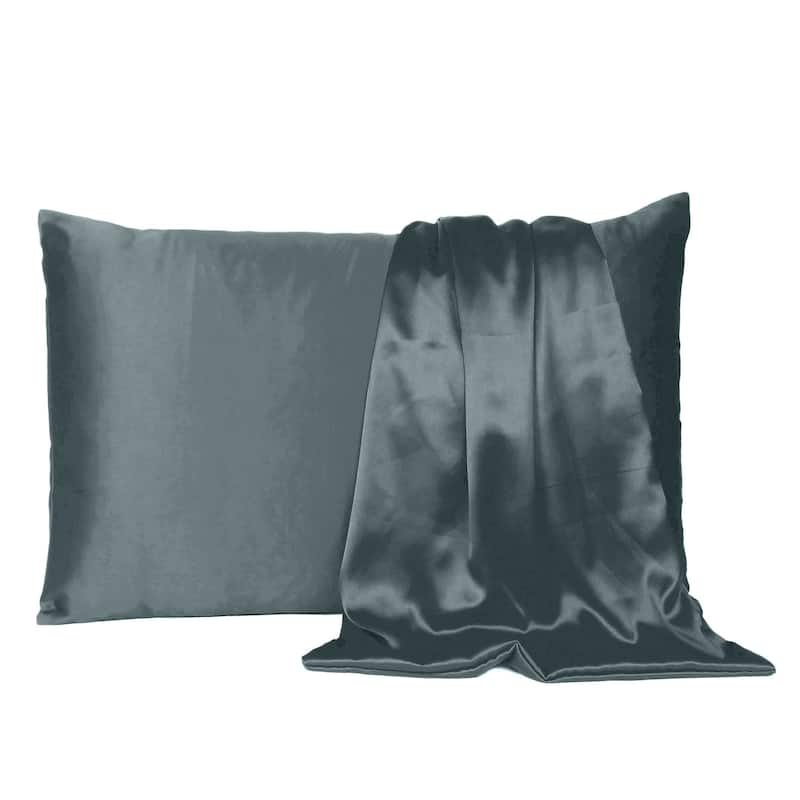 HomeRoots Gray Dreamy Set Of 2 Silky Satin Queen Pillowcases