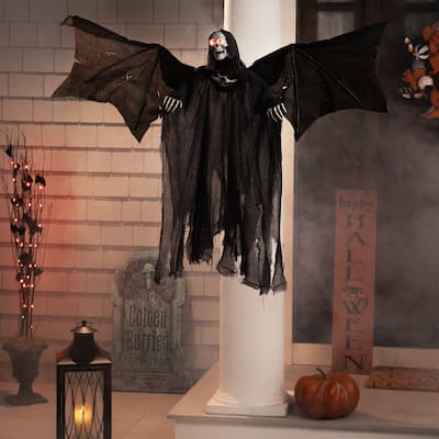 LED Lighted and Animated Winged Grim Reaper Halloween Decoration - 50"