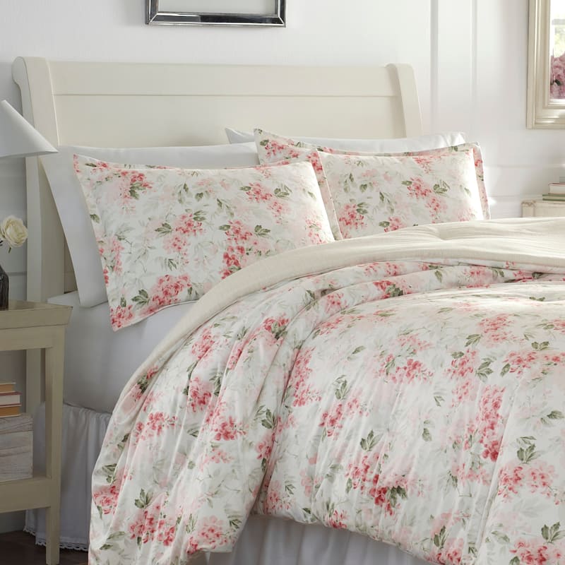 Laura Ashley Wisteria Pink Microfleece Comforter Set - Bed Bath ...