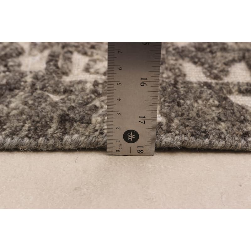 ECARPETGALLERY Hand-knotted Tangier Cream, Dark Grey Wool Rug - 8'0 x 10'0