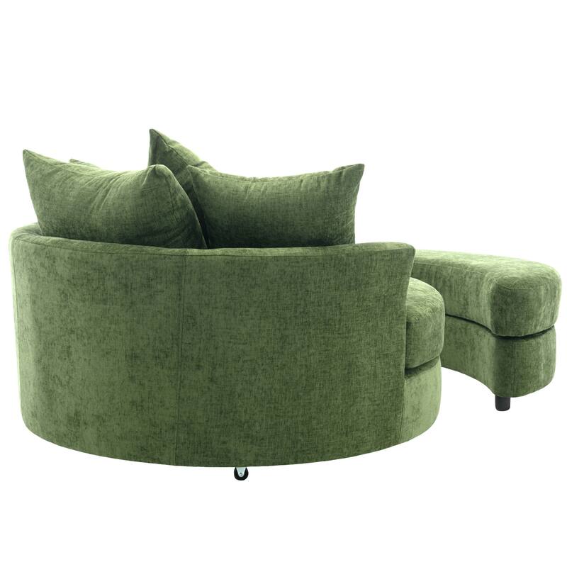 Oversized Swivel Barrel Chair, Chenille Upholstered Leisure Chair, Sofa Chair with Storage Ottoman & 4 Pillows