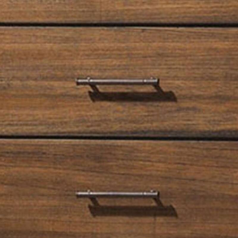 5 Drawer Wooden Chest with Metal Bar Handles and Block Legs, Brown