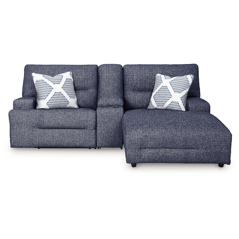 Signature Design by Ashley Acklen Place Blue 3-Piece Power Reclining Sectional with Chaise - 94"W x 70"D x 40"H