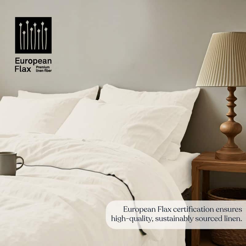 Delara 100% European Flax Linen Duvet Cover Set, Ultra Soft Smooth & Breathable