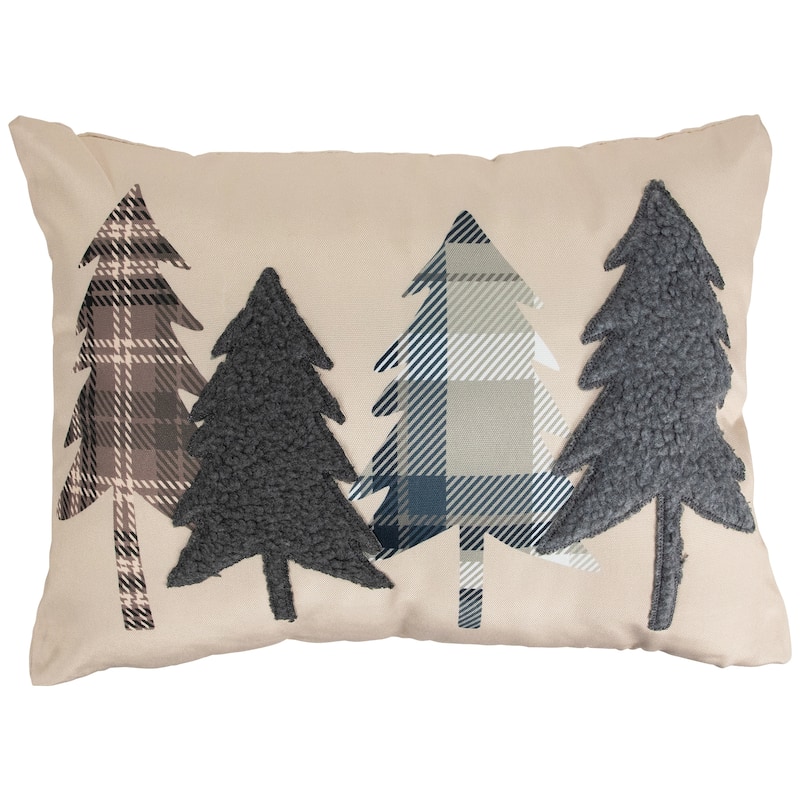 Pine Tree Silhouettes Christmas Throw Pillow - 15" - Tan