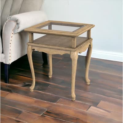 HomeRoots 25" Beige Distressed Glass And Solid Wood End Table - 25