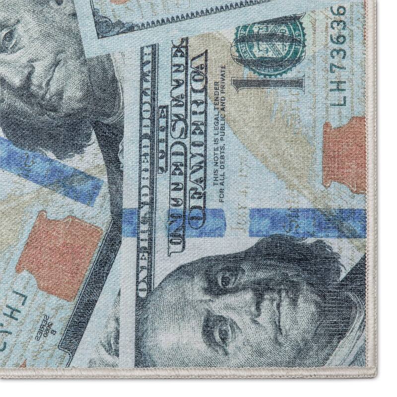 Well Woven Money Dollar Front Novelty Machine Washable Area Rug