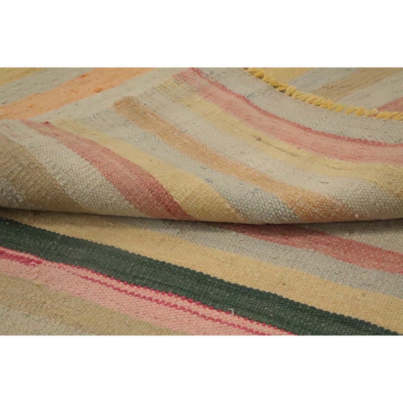 Hand Woven Oriental 100% Wool Carpet Southwestern Geometric Multi-Colored Kilim Area Rug - 10' 2'' X 5' 4''
