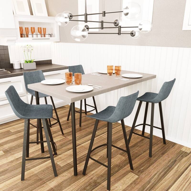 Elland Modern Upholstered Leather Bar Stool with Stainless Steel Legs, Curve Padded Seat, Built-in Footrest, and Plastic Glides