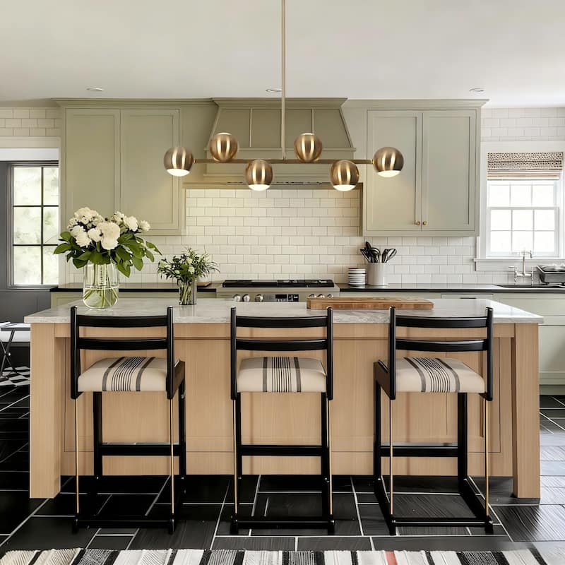 Modern 6-Light Gold LED Chandelier Metal Linear Island Lights for Dining Room