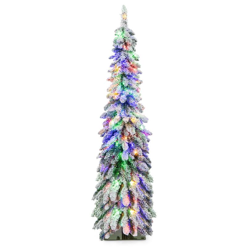 Gymax 4/5/6 FT Pre-Lit Artificial Christmas Tree Snow-Flocked Slim