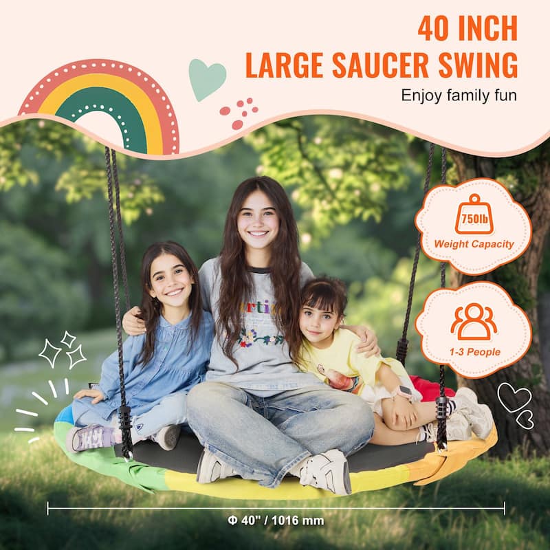Multicolor 900D Oxford Saucer Tree Swing, 750lb Round Kids Seat Set - 40" L x 2" H