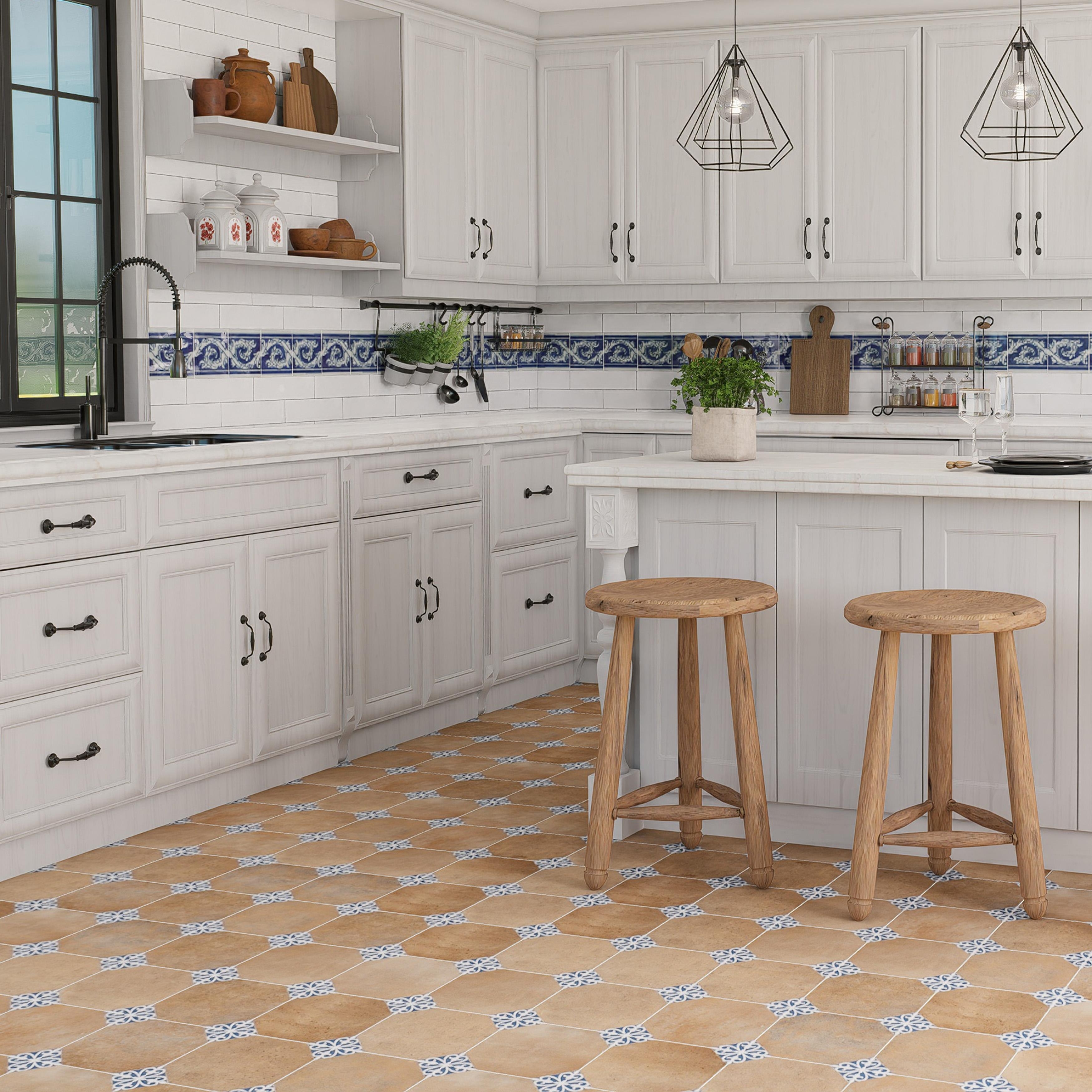 Merola Tile Degas Teja with Blue Deco 8-7/8" x 8-7/8" Porcelain Floor and Wall Tile