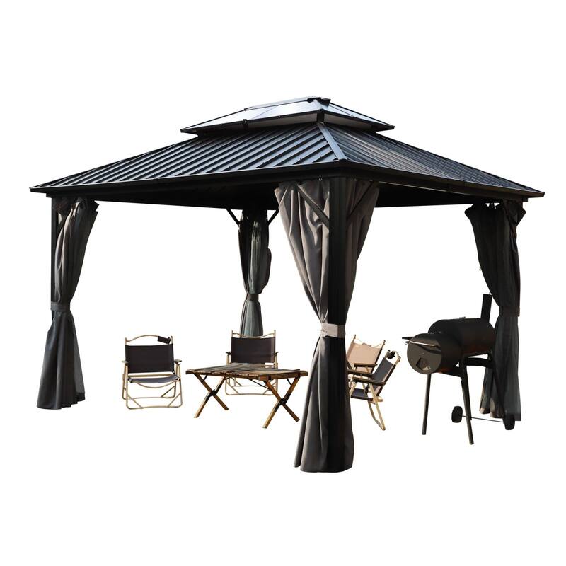 VEIKOUS Outdoor Aluminum Double Hardtop Gazebo Pergolas for Patio Lawn and Garden