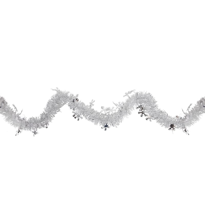 50' x 2" Christmas Tinsel Garland with Snowflakes - Unlit