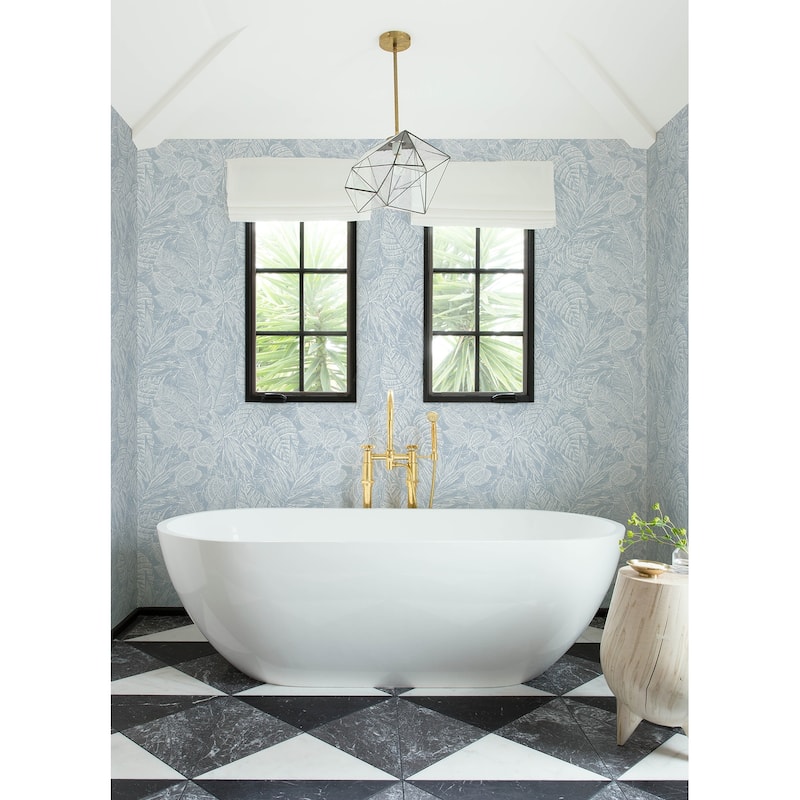 Scott Living Brentwood Sky Blue Palm Leaves Wallpaper