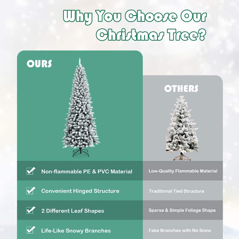 7.5ft Snow-Flocked Hinged Artificial Christmas Pencil Tree w/ 1189
