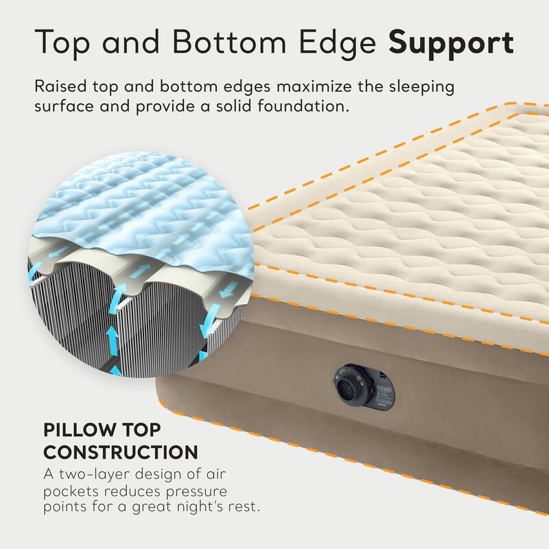 Intex 64427ED Dura-Beam Deluxe Ultra Plush Air Mattress w/Built-in Pump, Queen - Beige