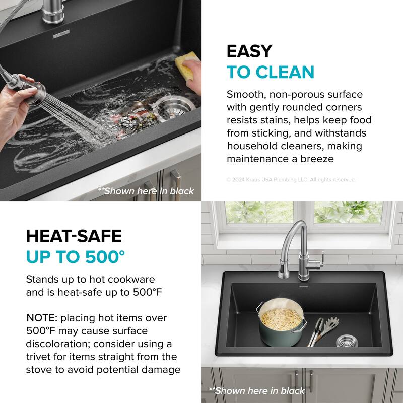 KRAUS Forteza Granite 33 inch Undermount Drop-in Kitchen Sink