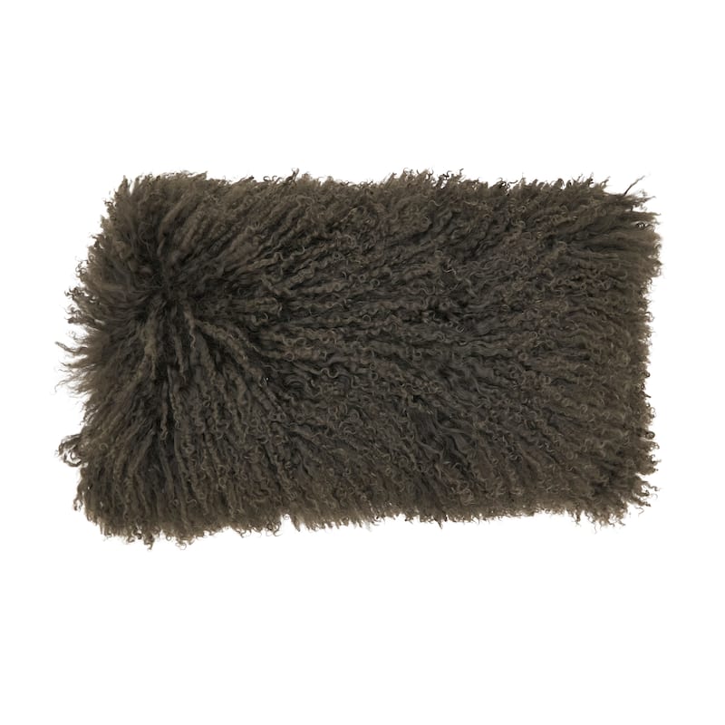 Poly-filled Mongolian Lamb Throw Pillow - 12"x20" - Forest Green