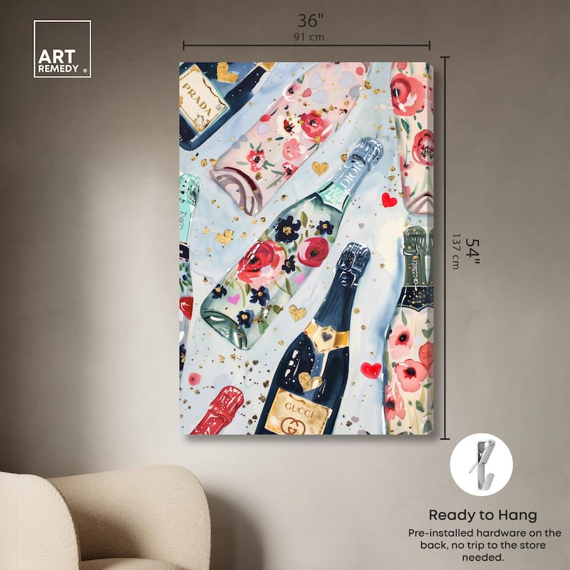 Fun Floral Champagne Canvas by Art Remedy, Gallery Wrapped