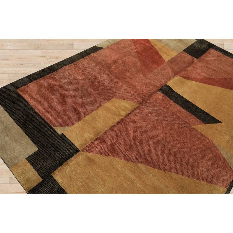 6x8'10'' Hand Knotted Wool Rust Tibetan Textured Color Modern & Contemporary Rug - 6' x 8' 10''