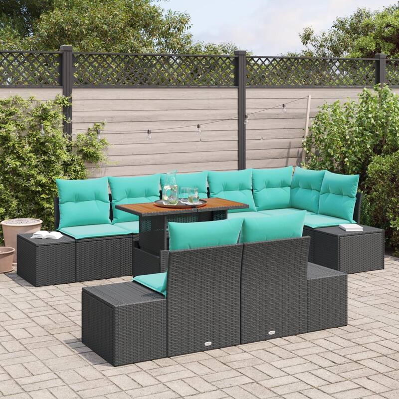 vidaXL 9 Garden Sofa Set with Cushions Black/Grey Poly Rattan - 125.6 x 60.6 x 27.2