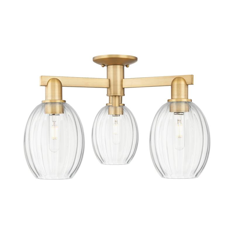 Innovations Lighting 716-3F-13-24 Preston Semi-Flush Preston 3 Light - Brushed Brass / Clear