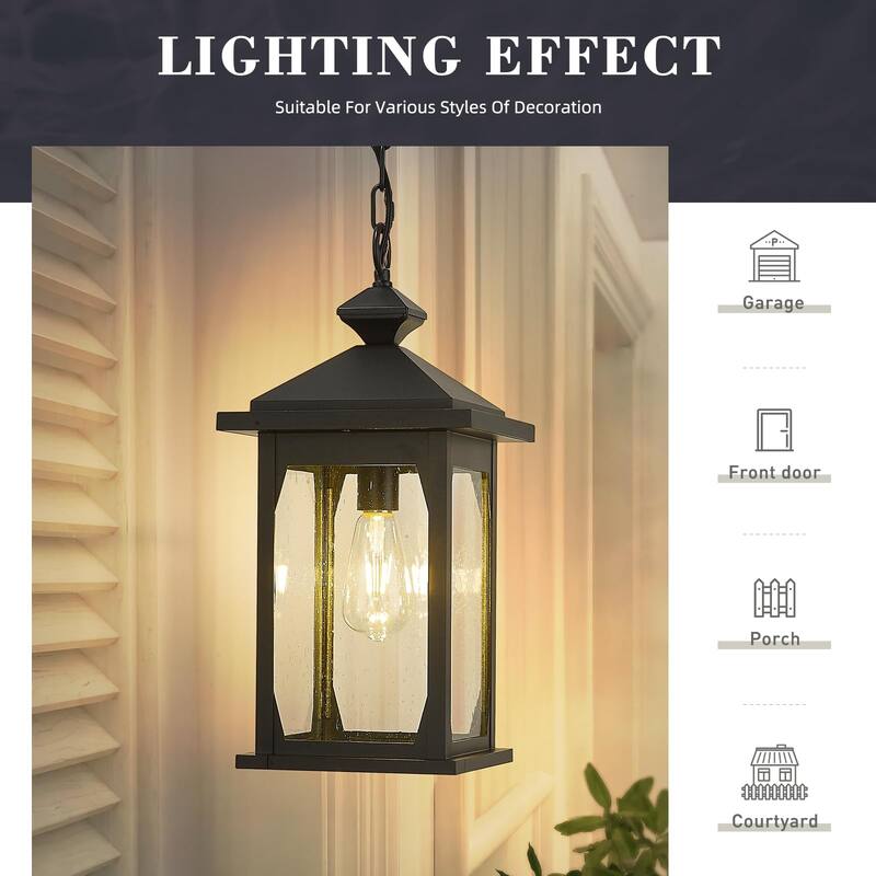 Modern 19" Black Porch Light - Aluminum & Seeded Glass