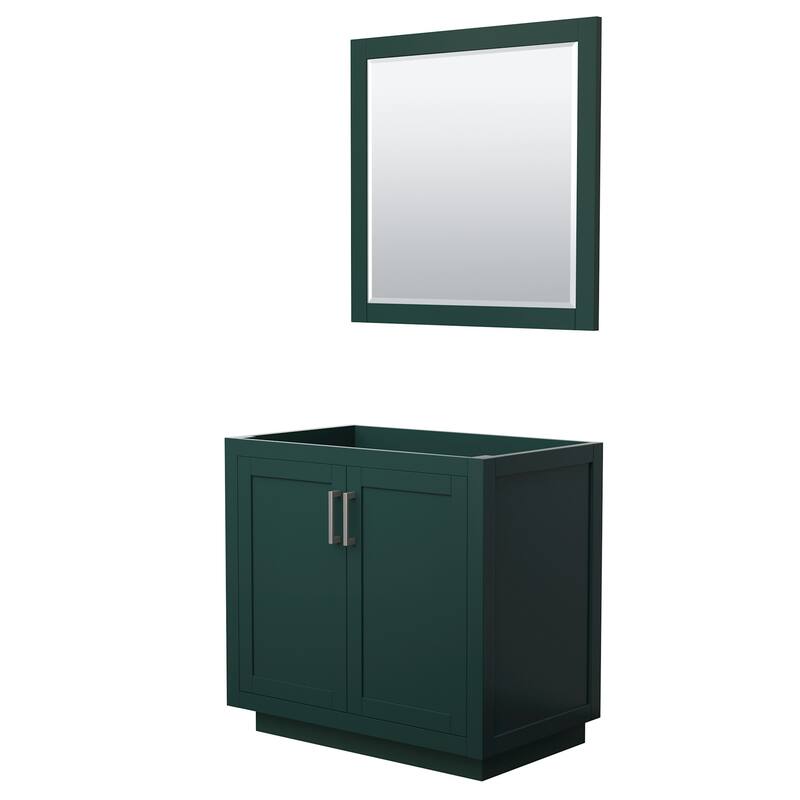 Wyndham Collection Miranda 36" Single Free Standing Vanity Cabinet - - Green / Brushed Nickel Hardware