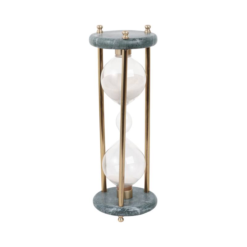 Marble Decoarative Object Hourglass Modern Home Office - 11" Black - 4" x 4" x 11"