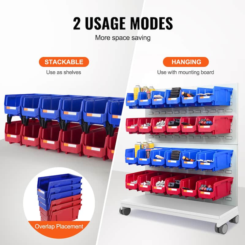Plastic Storage Bin, Hanging Stackable Storage Organizer Bin, Blue/Red, Heavy Duty Stacking Containers for Closet, Kitchen