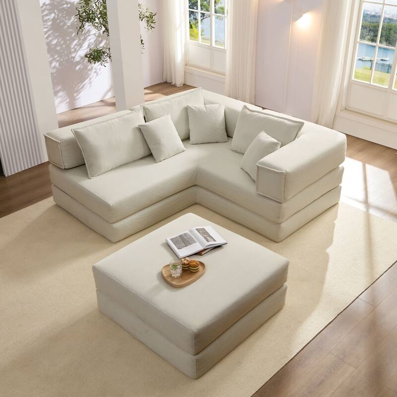 118.2" Modular L-Shaped Oversized Upholstered Sectional Sofa Set with 6 Pillows