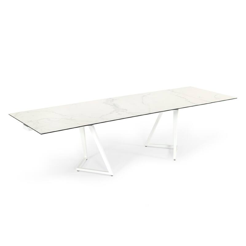 Cid Tyon Dining Table, 70-118 Inch Extendable White Ceramic Top