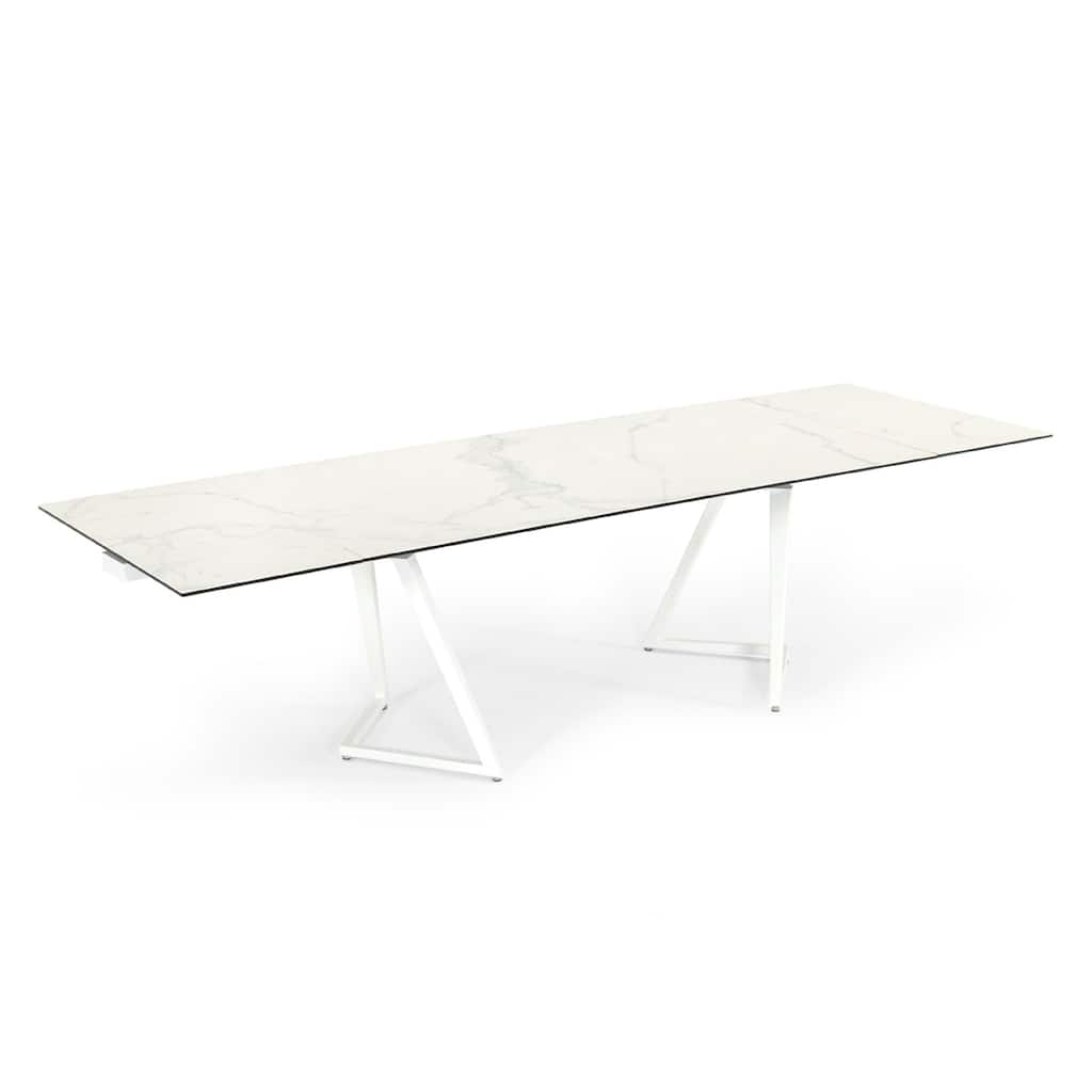 Cid Tyon Dining Table, 70-118 Inch Extendable White Ceramic Top