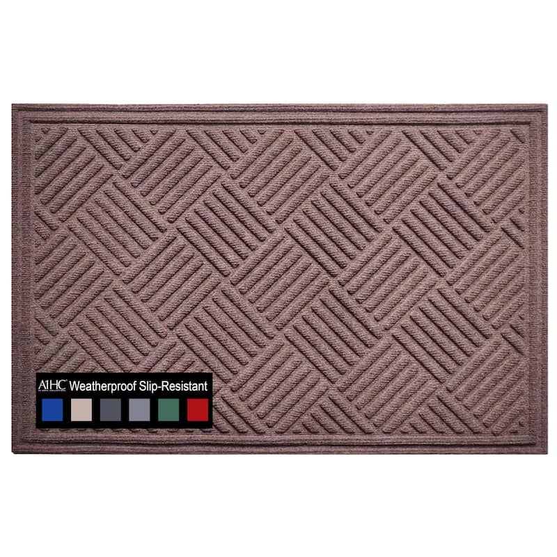 A1HC New All Weather Superior Dirt and Moisture Absorbing Polypropylene Door Mat with Non-Slip Backing for Inside Outside Use - 24"x36" - Checkered Chocolate Brown