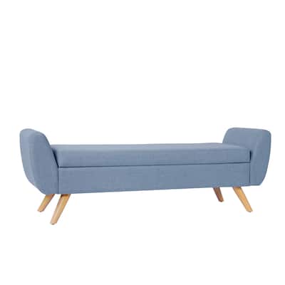 Rae Storage Bench Ottoman with Arms, French Blue Woven Fabric, 60 Inch