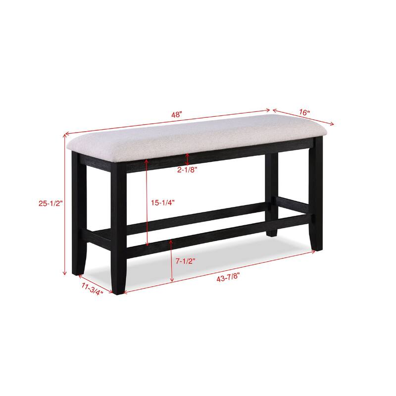 1pc Transitional Relaxed Vintage Style Charcoal Black Finish Counter Height Bench Fabric