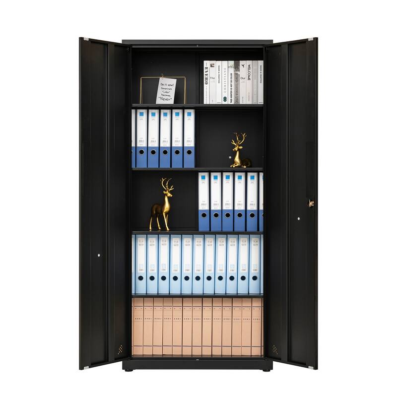 Rust-Proof Home OfficeTall File Cabinet, Lockable Storage Cabinet with Magnetic Doors & 4 Adjustable Shelves - Black