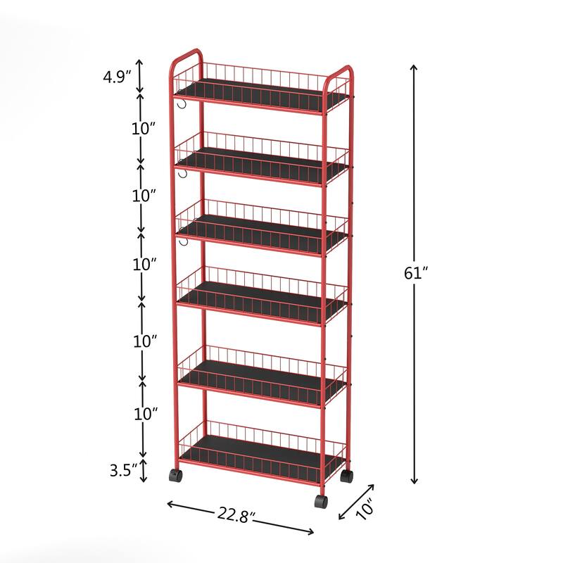 Red 6 Tier Slim Rolling Storage Cart(no include stool)