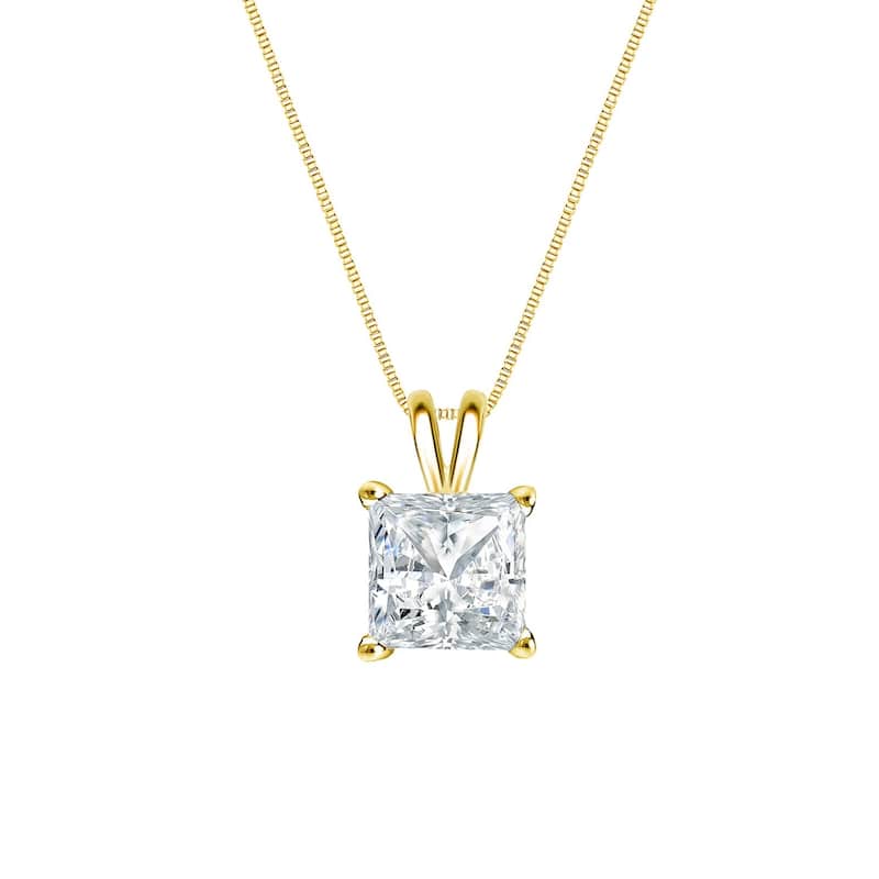 Auriya 14k Gold 1/4ctw Princess-cut Solitaire Diamond Necklace (H-I, SI1-SI2) - Yellow