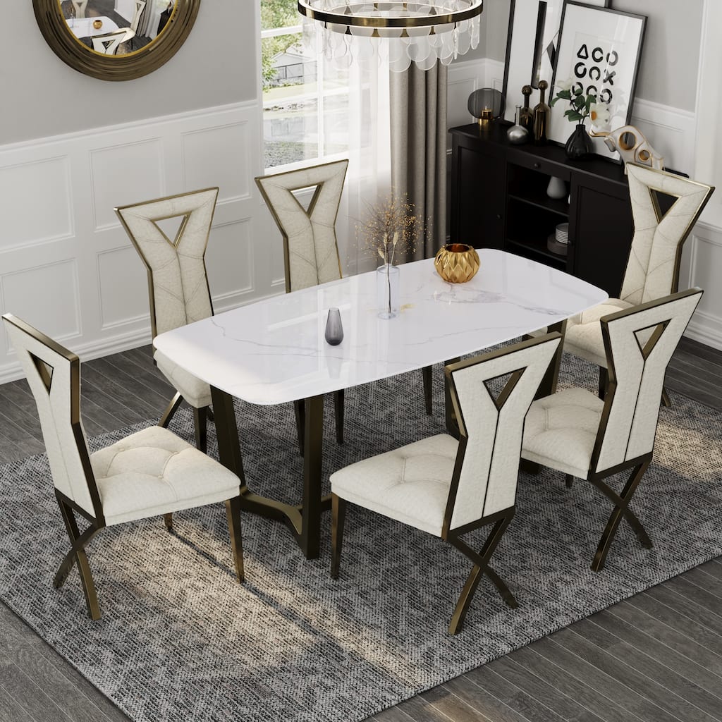 Brushed Bronze Dining Table Set