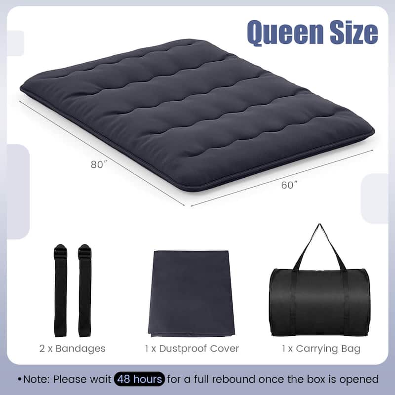 Roll-up Sleeping Cot Portable Futon Mattress w/Washable Cover - Queen