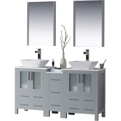 Blossom Sydney 60 Inch Double Sink Vanity with Side Cabinet & Mirrors