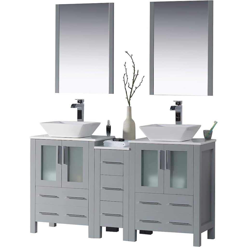 Blossom Sydney 60 Inch Double Sink Vanity with Side Cabinet & Mirrors