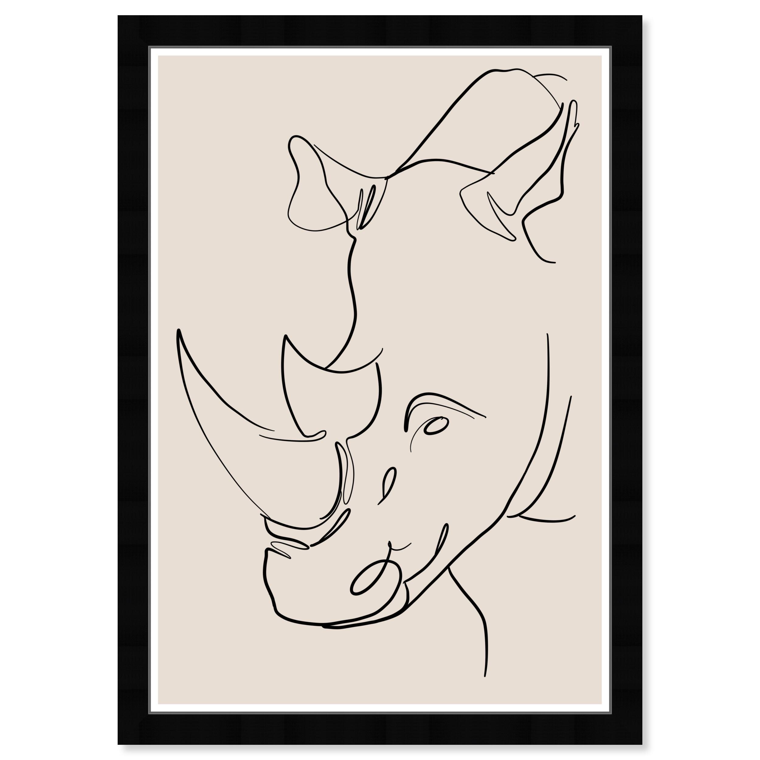 Wynwood Studio 'Rhino in Lines' Animals Wall Art Framed Print Zoo and