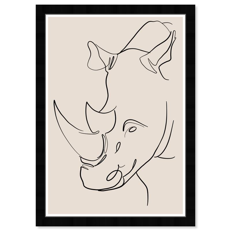 Wynwood Studio 'Rhino in Lines' Animals Wall Art Framed Print Zoo and