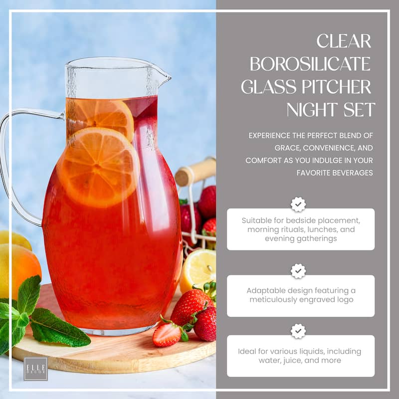 Elle Decor Bedside Pitcher Set Carafe with Cup - 44 Ounce